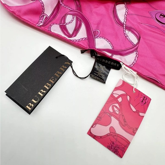NEW Authentic BURBERRY Scarf 🔥 Pink Stole Logo Silk Cashmere - Picture 5 of 10